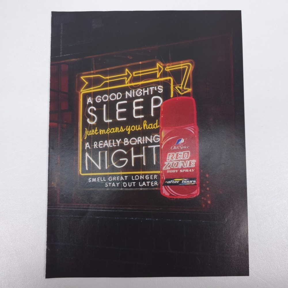 Old Spice Red Zone After Hours Body Spray Vintage Print Ad Neon Lights Nightlife